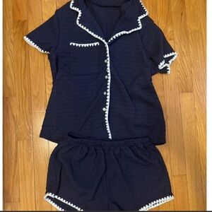 Navy Pajama Set with White Trim